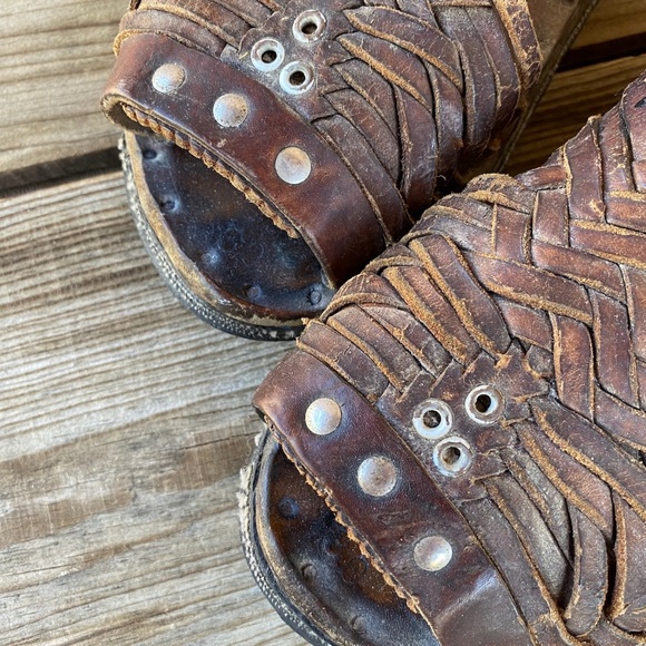 VTG 1980s Brown Leather Sandals Huaraches Mens US11 - Picture 4 of 8
